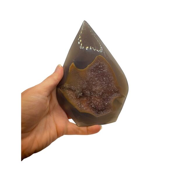 Druzy Amethyst Agate Crystal Freeform Teardrop Flame - Picture 6 of 6